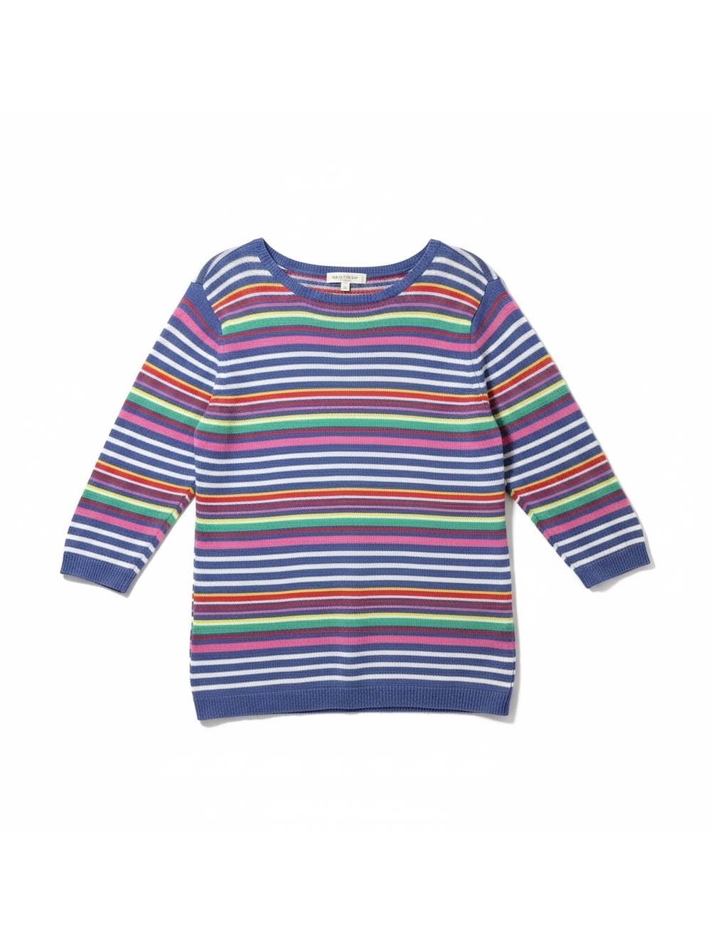 Talbots Woman 3X Linen Sweater Multicolor Striped 3/4 Sleeve Blue Plus Size